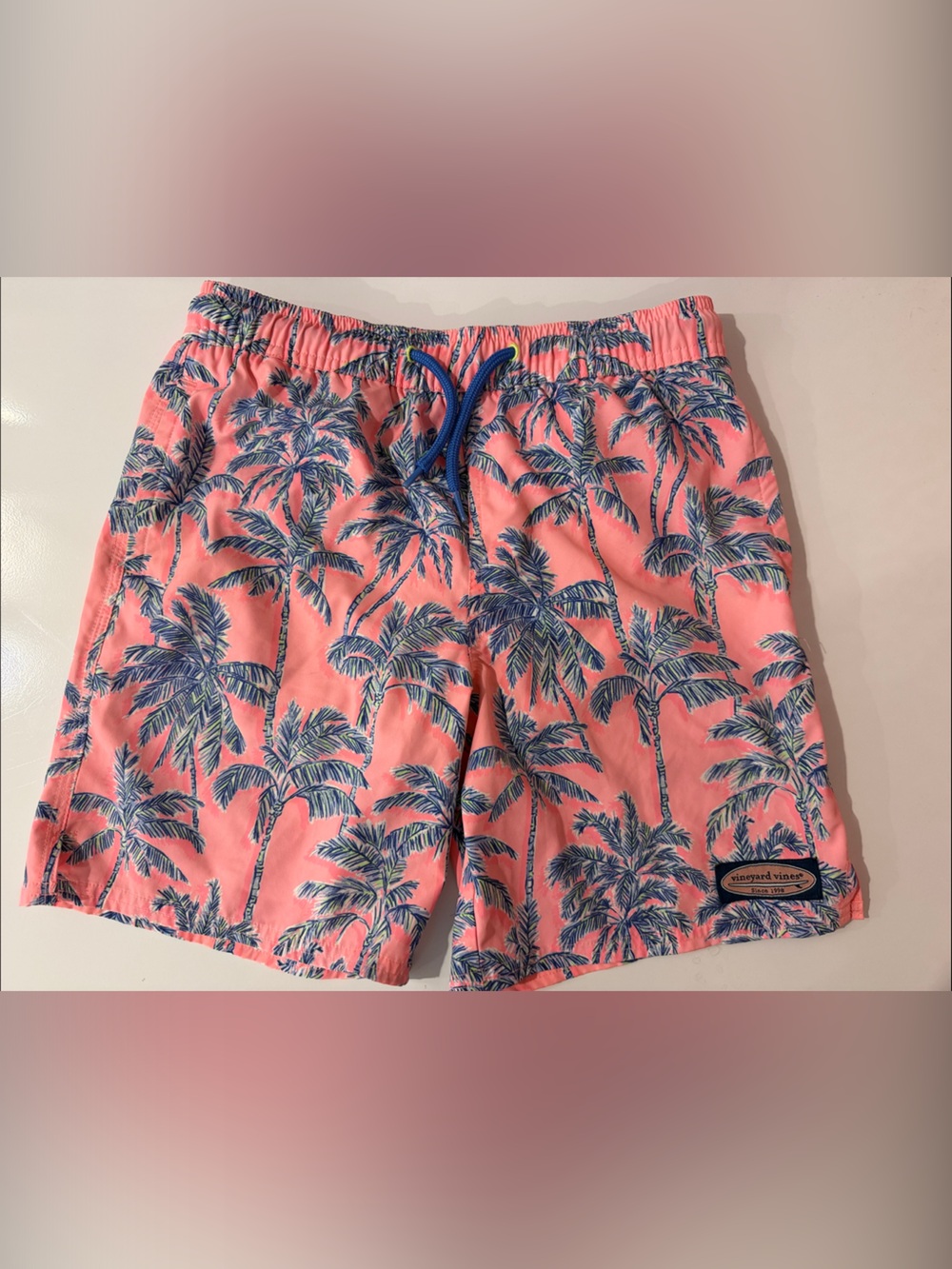 Vineyard Vines Boys Small 8-10 Coral Palm Tree Swim Trunks with liner